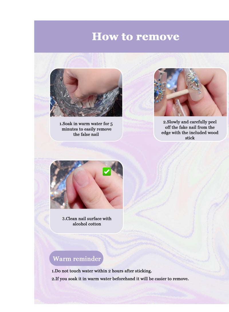 French Press-on Nails 24 Pieces: Crystal Butterfly Ombre Artificial Nails - Classy & Elegant Insta Style. Safe Removal at Home + Glue Kit. - Image 5