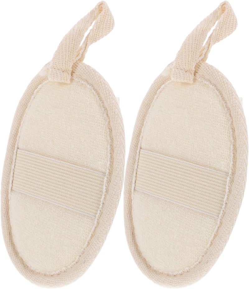 LABRIMP Natural Loofah Body Scrubber 2pcs Beige Edge Exfoliating Shower Sponge for Sensitive Skin Bathing and Massage Towels Suitable for Elderly and Disabled Users - Image 1