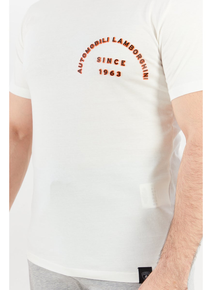 LAMBORGHINI Men Crew Neck Short Sleeves Embossed Graphic T-Shirt, White  - Image 4