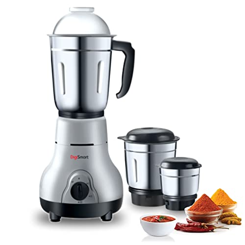 Digismart Kitchen Mate 3 Jar Mixer Grinder for Smoothies, Chutney & Shakes, Long Lasting Shock Proof Abs Body, Powerful 600 Watt Heavy Duty Motor, 2 Years Warranty (Grey and Black) - Image 1