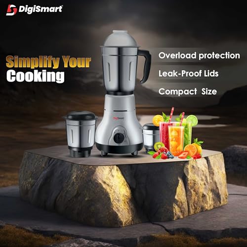Digismart Kitchen Mate 3 Jar Mixer Grinder for Smoothies, Chutney & Shakes, Long Lasting Shock Proof Abs Body, Powerful 600 Watt Heavy Duty Motor, 2 Years Warranty (Grey and Black) - Image 3