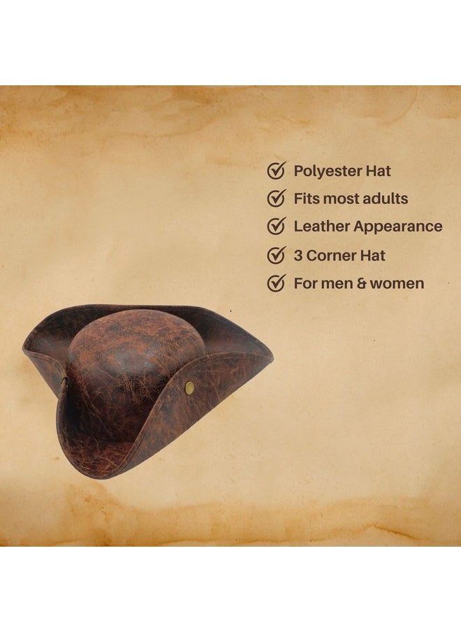 4E's Novelty 4E's Novelty Brown Faux Leather Pirate Hat for Adult Men Women Tricorn Hat for Halloween Pirate Costume Accessories  - Image 5