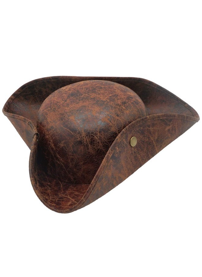 4E's Novelty 4E's Novelty Brown Faux Leather Pirate Hat for Adult Men Women Tricorn Hat for Halloween Pirate Costume Accessories  - Image 1