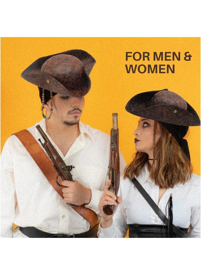 4E's Novelty 4E's Novelty Brown Faux Leather Pirate Hat for Adult Men Women Tricorn Hat for Halloween Pirate Costume Accessories  - Image 2