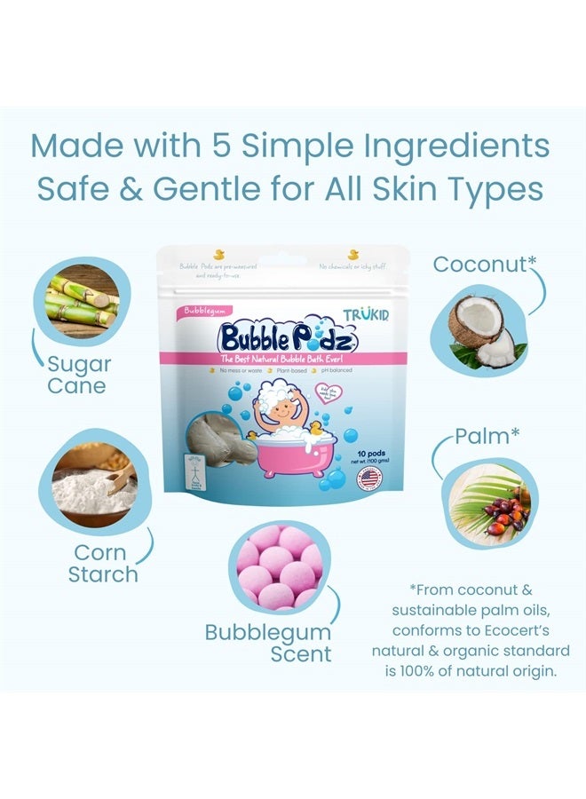 TruKid Bubble Podz Bubble Bath for Baby & Kids, Gentle Refreshing Bath Bomb for Sensitive Skin, pH Balance 7 for Eye Sensitivity, Natural Moisturizers and Ingredients, Bubble Gum (10 Podz) - Image 5