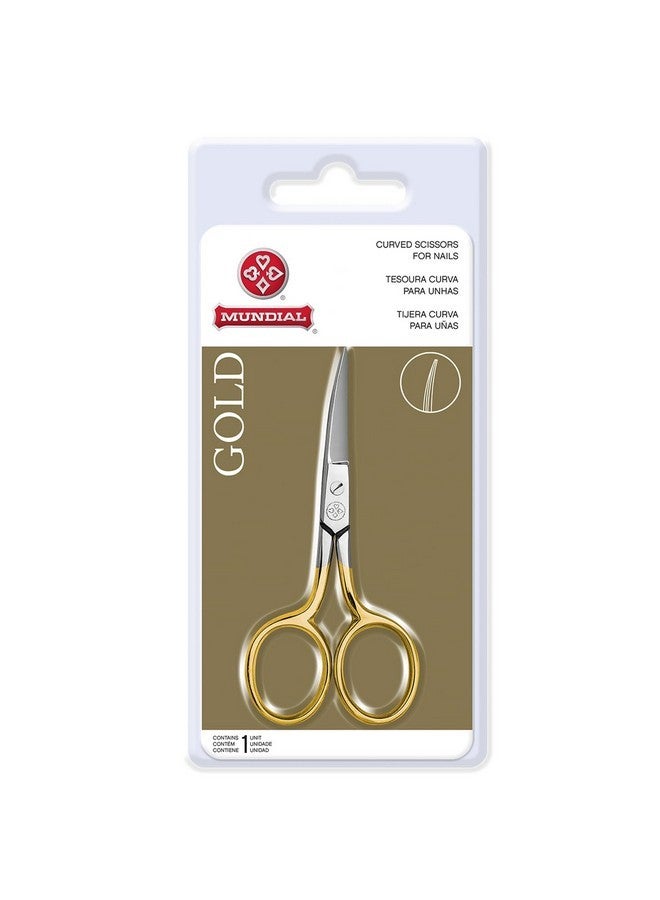 Mundial Curved Nail Scissors, 3.5-Inch, Gold Finish Handles, Made Of Stainless Steel - Image 1