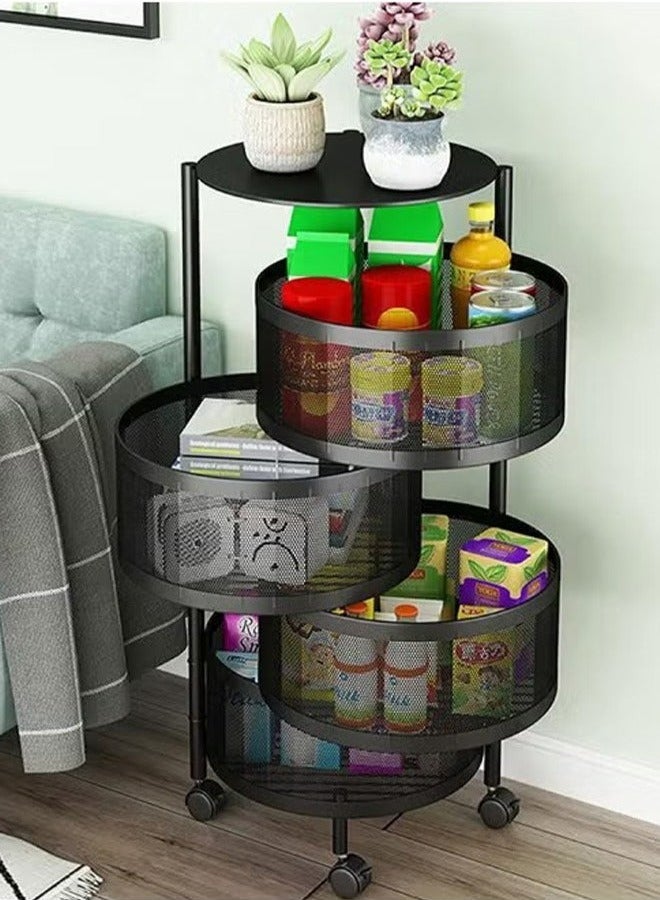 RollsTimi  4-Layer Round Storage Rack, Kitchen Bathroom Living Room Floor-Standing Multi-Layer Storage Rack With Wheels,Black - Image 1