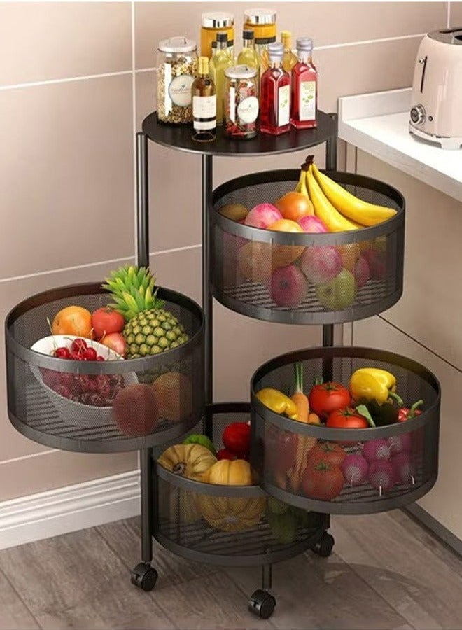 RollsTimi  4-Layer Round Storage Rack, Kitchen Bathroom Living Room Floor-Standing Multi-Layer Storage Rack With Wheels,Black - Image 2