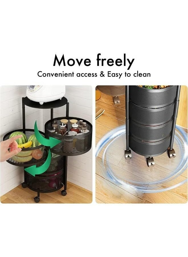 RollsTimi  4-Layer Round Storage Rack, Kitchen Bathroom Living Room Floor-Standing Multi-Layer Storage Rack With Wheels,Black - Image 5