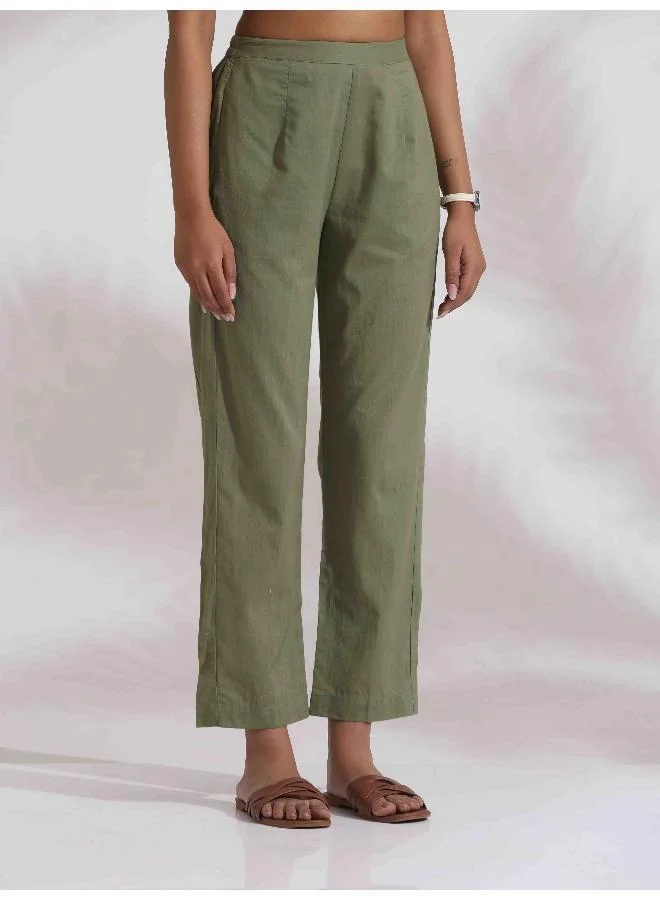 trueBrowns trueBrowns Olive Green Cotton Floral Embroidered Co-ord Set