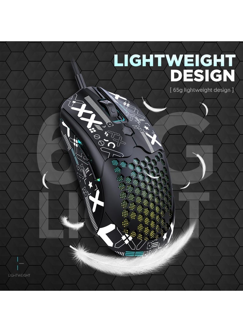 Lightweight Gaming Mouse Wired with Anti Slip Grip Tape, 12000DPI Backlit Mice with 7 ons Programmable, Honeycomb Shell Wired Mouse for PC Gamers and Xbox and PS4 - Image 3