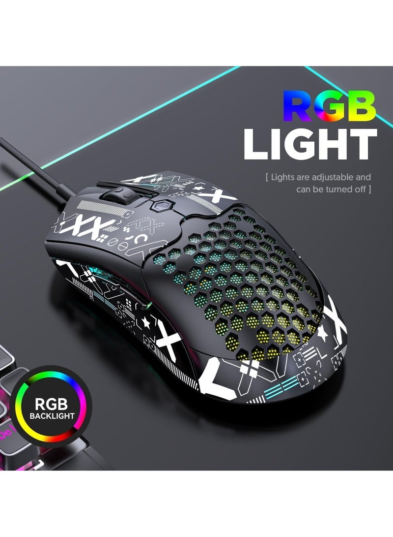 Lightweight Gaming Mouse Wired with Anti Slip Grip Tape, 12000DPI Backlit Mice with 7 ons Programmable, Honeycomb Shell Wired Mouse for PC Gamers and Xbox and PS4 - Image 2