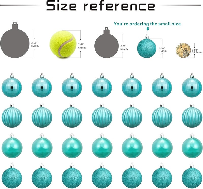 AUXO-FUN Small Size 28ct shatterproof Christmas Ball Ornaments in 4 Classic finishes for Christmas Tree Decoration (Turquoise Blue, 1.57“ Mini Size) - Image 3