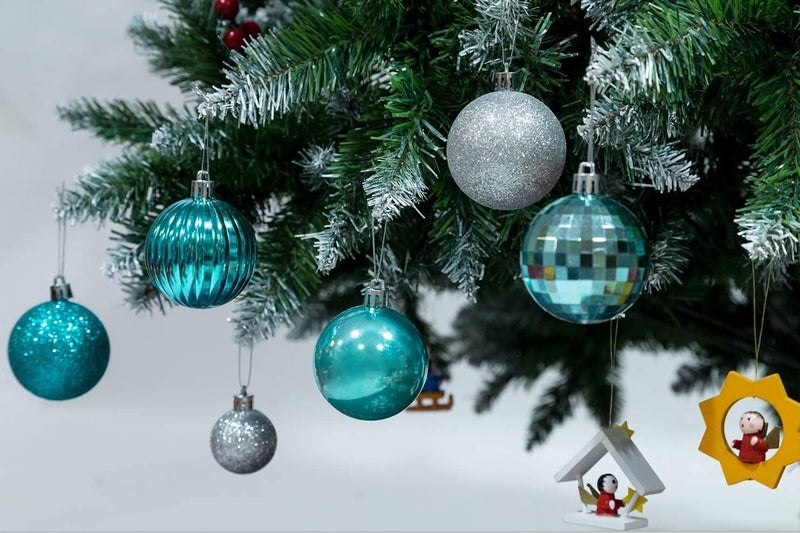 AUXO-FUN Small Size 28ct shatterproof Christmas Ball Ornaments in 4 Classic finishes for Christmas Tree Decoration (Turquoise Blue, 1.57“ Mini Size) - Image 1