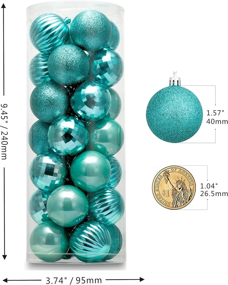 AUXO-FUN Small Size 28ct shatterproof Christmas Ball Ornaments in 4 Classic finishes for Christmas Tree Decoration (Turquoise Blue, 1.57“ Mini Size) - Image 2