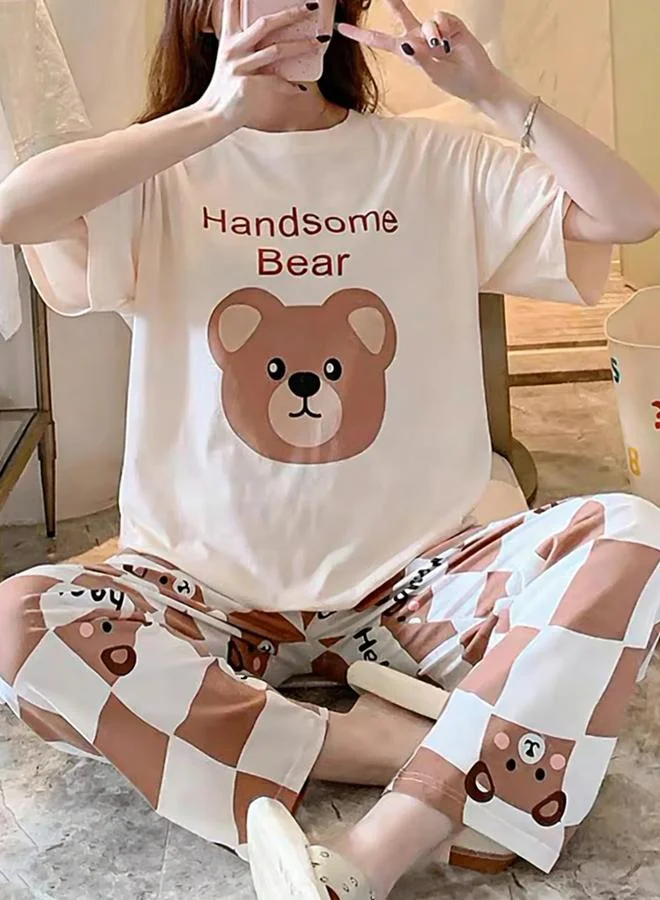 Take Two  Plus Size Bear Print T-Shirt and Pyjama Set for Women | Best Price UAE