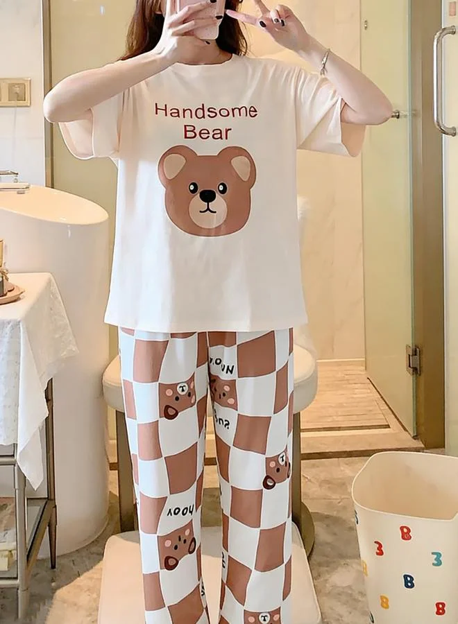 Take Two  Plus Size Bear Print T-Shirt and Pyjama Set for Women | Best Price UAE
