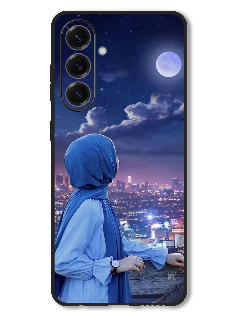 Theodor Case Compatible with Samsung Galaxy M56 6.74 Inch Protection Shockproof Bumper Cover Hijab Girl Looking at Moon - Image 1