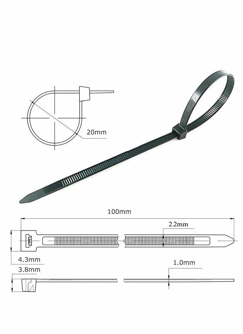 Generic Black Cable Ties, 100mm x 2.2mm, 4" Premium Tie Wraps - Self Locking, Small Nylon Zip Ties for Home Office Garage and Workshop 1000 Pack  - Image 2