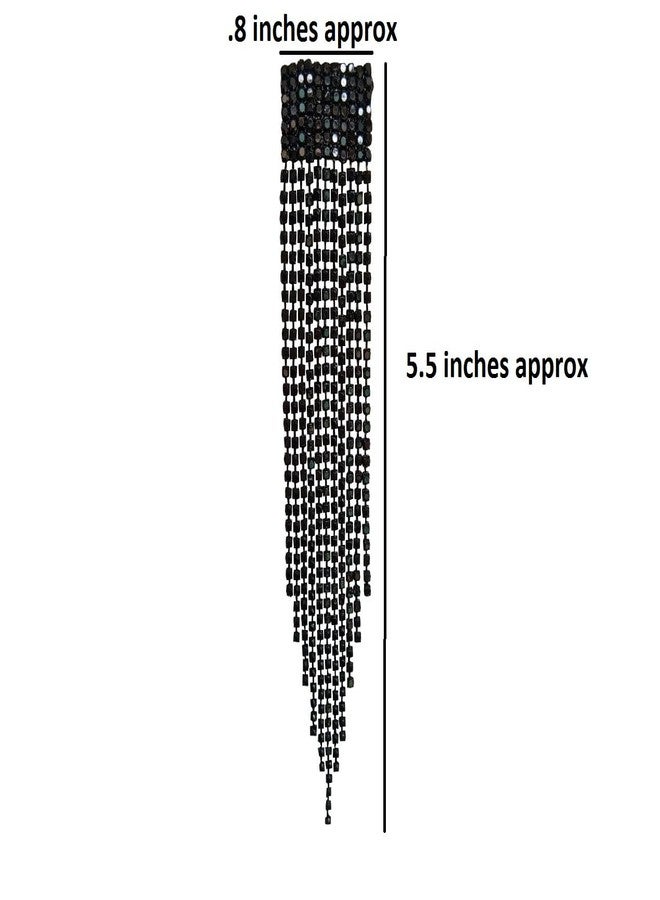 DENICRAAS Stylish Italian Designer Gold Plated Drop Earrings for Women | Rhinestone Crystal Long Tassel Earrings for Women | Bridal Drop Dangling Earrings (Black) - Image 4