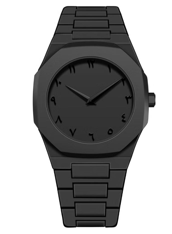QUALITY All-Black Men's Quartz Watch with Arabic Numerals, Minimalist Analog Display, Octagon Case, 5ATM Waterproof – Gift for Business & Casual Wear  - Image 1