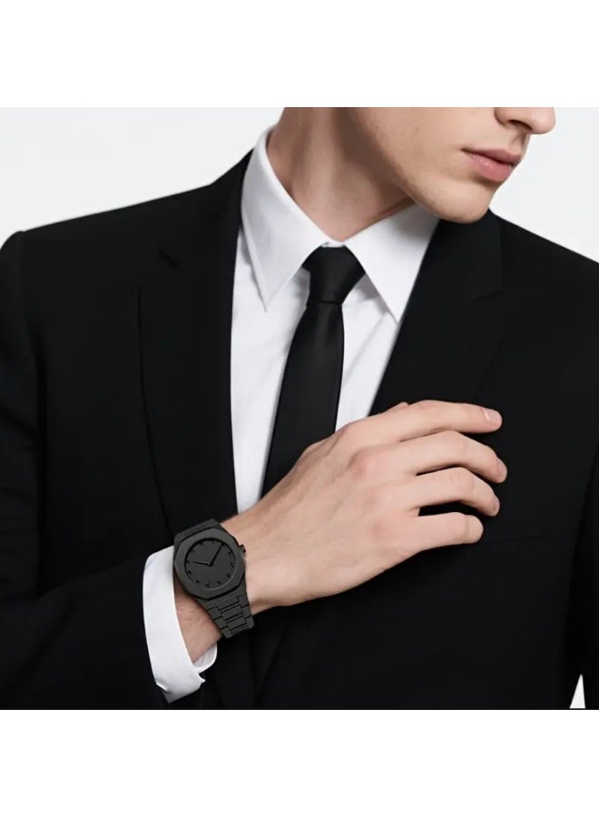 QUALITY All-Black Men's Quartz Watch with Arabic Numerals, Minimalist Analog Display, Octagon Case, 5ATM Waterproof – Gift for Business & Casual Wear  - Image 4