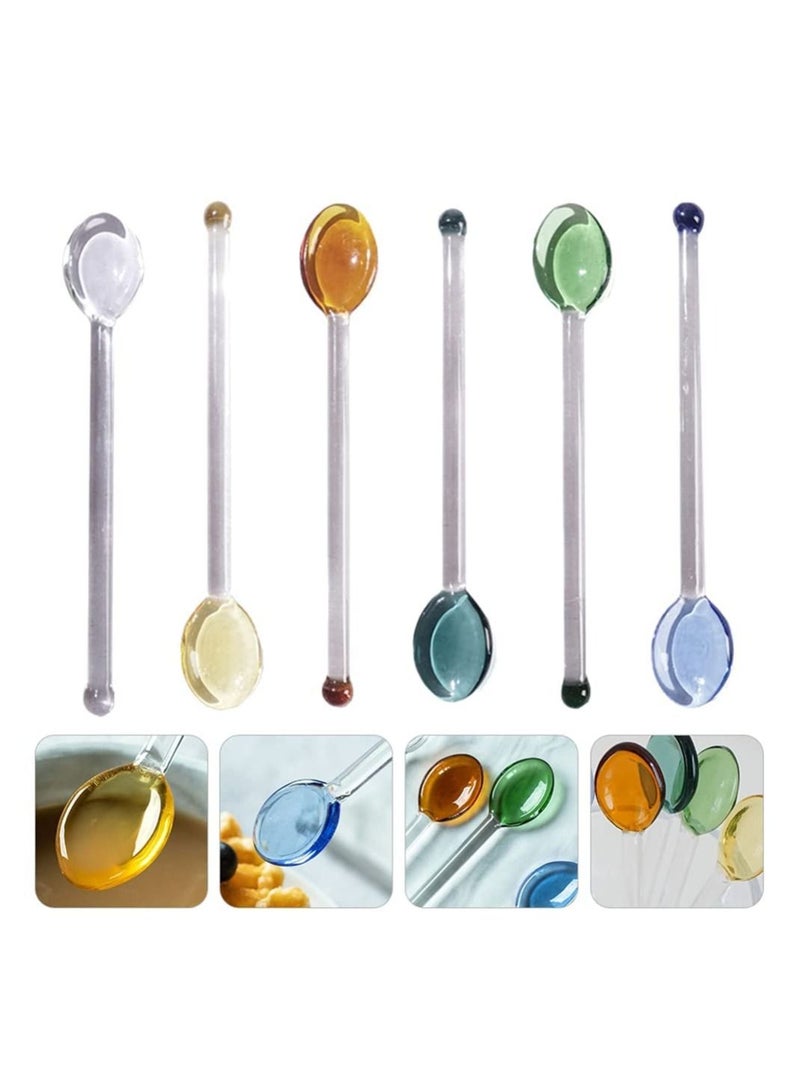 Small Glass Teaspoon, Crystal Clear Coffee Dessert Spoon, for Household Spoon Salt and Sugar, Flavored Tea Jar, Assorted Colors (6 Pieces) - Image 1
