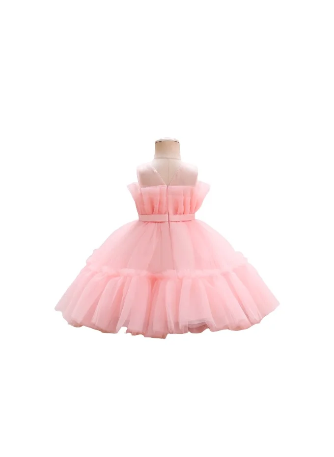 D'Daniela D' Daniela - Toddler Girls Bow Front Ruffle Hem Mesh Gown Dress Light Pink