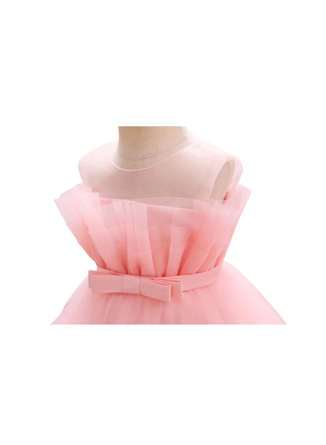 D'Daniela D' Daniela - Toddler Girls Bow Front Ruffle Hem Mesh Gown Dress Light Pink