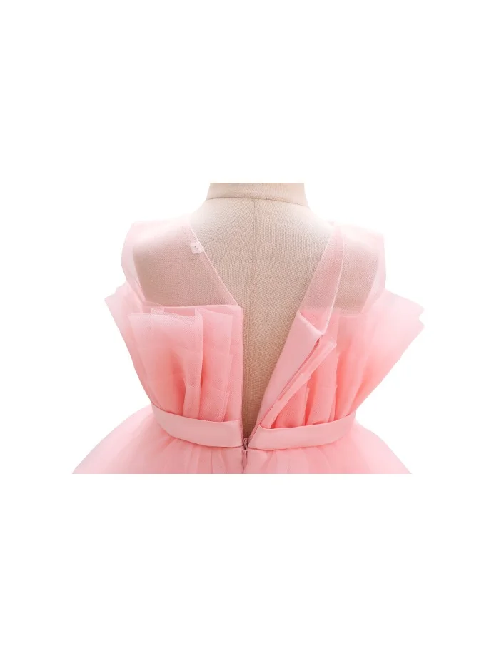 D'Daniela D' Daniela - Toddler Girls Bow Front Ruffle Hem Mesh Gown Dress Light Pink