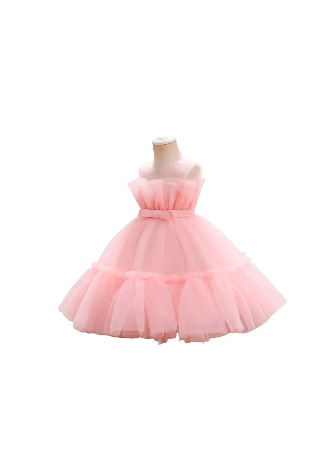 دىدانيالا D' Daniela - Toddler Girls Bow Front Ruffle Hem Mesh Gown Dress Light Pink