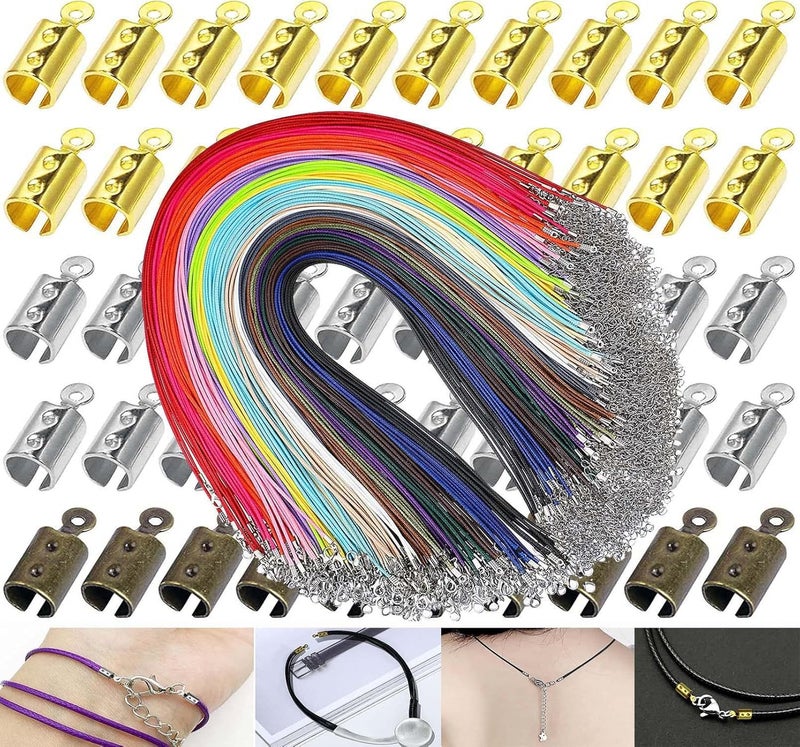 DIY Crafts DIY Crafts (30 Pcs, K C Gold) 5x Necklace Sample & Fold Over Ends Cord End Caps Tips Crimps Cord Ends Leather Ribbon Clamp Clasp Fold Over Cord Ends for Jewelry Making,Necklace Cord, DIY Works - Image 1