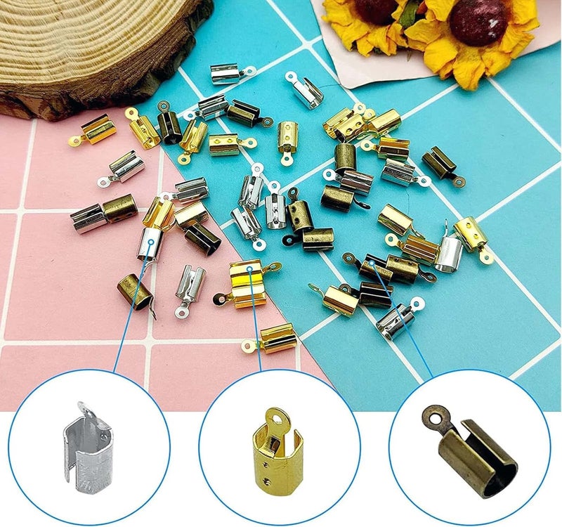 DIY Crafts DIY Crafts (30 Pcs, K C Gold) 5x Necklace Sample & Fold Over Ends Cord End Caps Tips Crimps Cord Ends Leather Ribbon Clamp Clasp Fold Over Cord Ends for Jewelry Making,Necklace Cord, DIY Works - Image 3