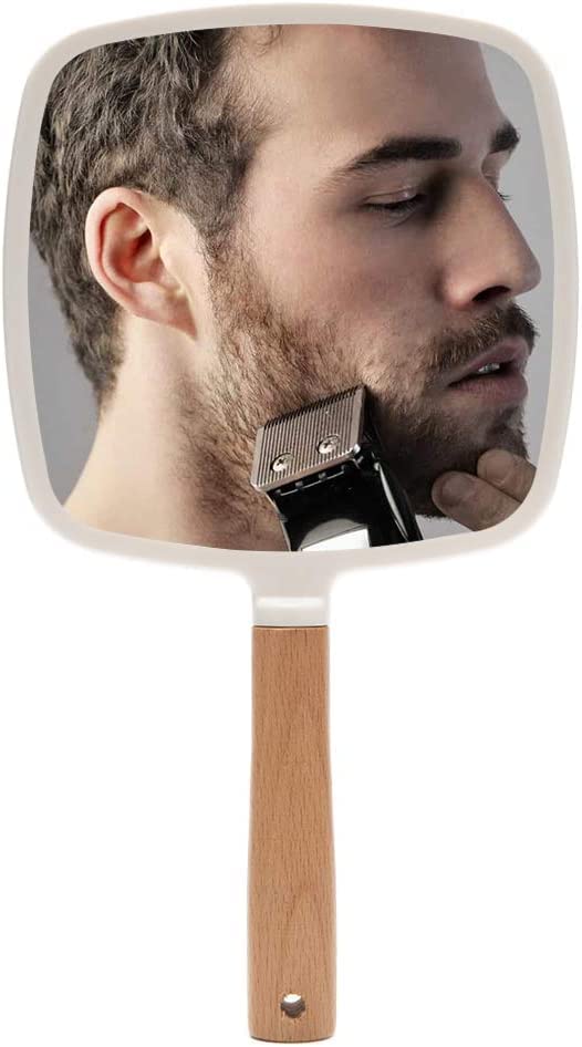 RoarCraft Hand Held Mirror for Makeup Small Wood Hand Mirror Portable Travel Vanity Mirror for MenWomen 55W x 92L inch White Square - Image 3