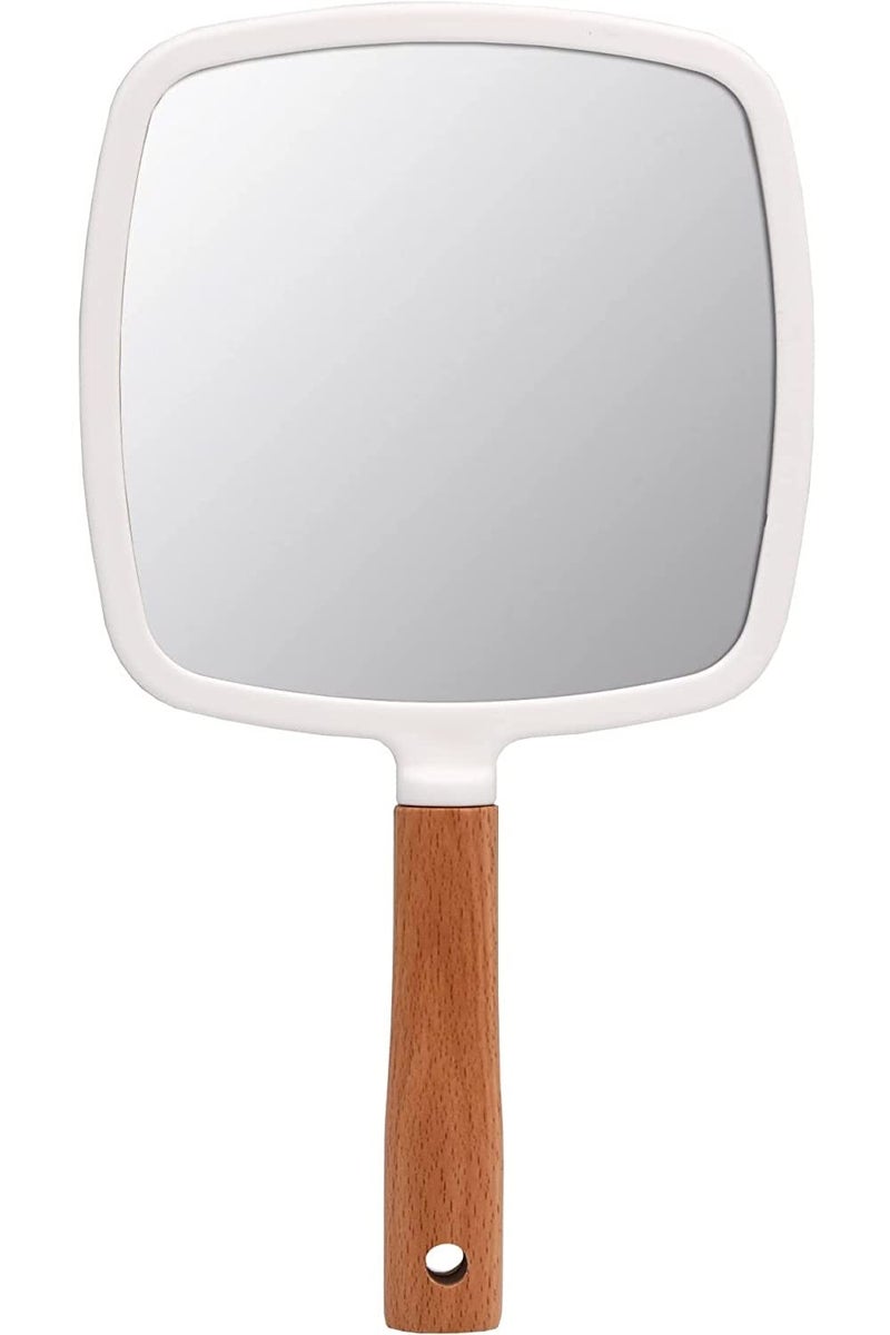RoarCraft Hand Held Mirror for Makeup Small Wood Hand Mirror Portable Travel Vanity Mirror for MenWomen 55W x 92L inch White Square - Image 1