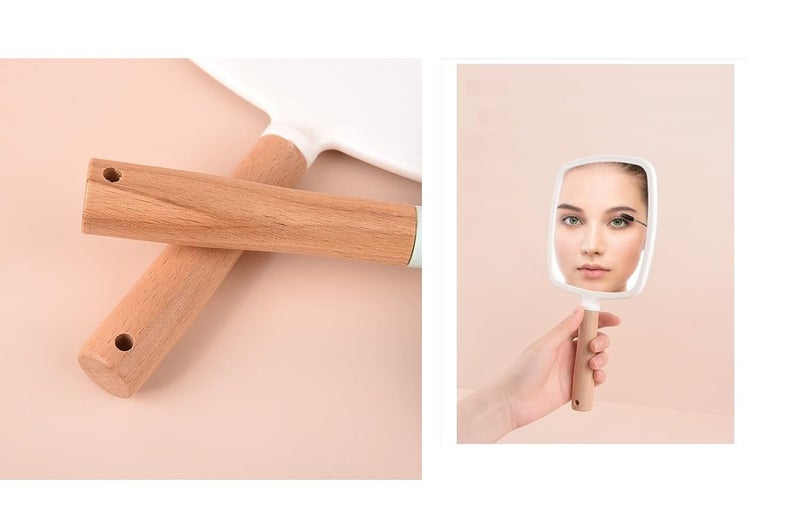 RoarCraft Hand Held Mirror for Makeup Small Wood Hand Mirror Portable Travel Vanity Mirror for MenWomen 55W x 92L inch White Square - Image 5
