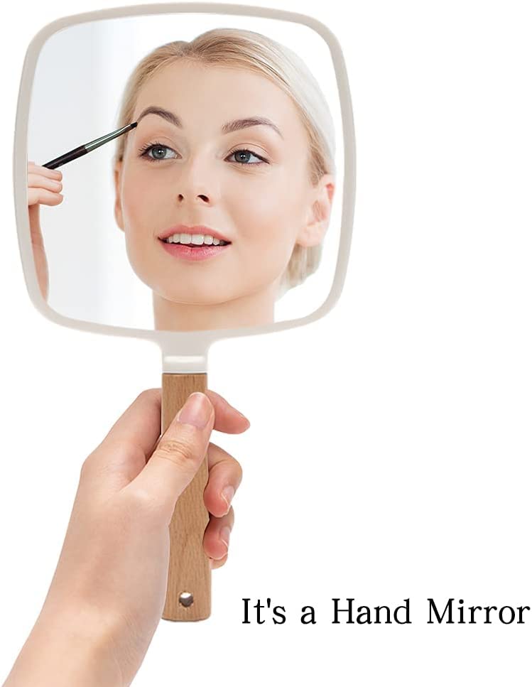 RoarCraft Hand Held Mirror for Makeup Small Wood Hand Mirror Portable Travel Vanity Mirror for MenWomen 55W x 92L inch White Square - Image 4