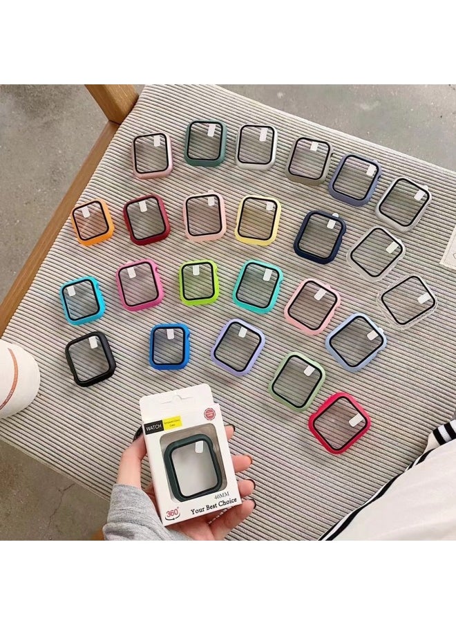 Generic - The Case Is Suitable For Apple Iwatch Watch Case 40 42mm 44 45 All-inclusive Frosted PC + Tempered Film-Color:Danqing (with Packaging)-Exterior Dimension:S10 46mm - Image 1