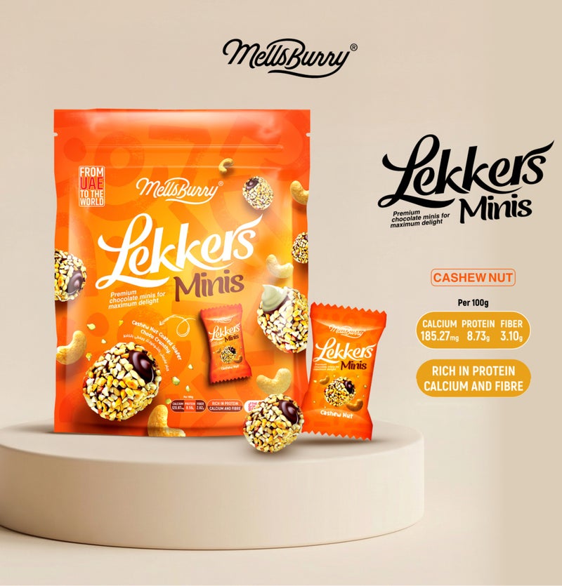 MellsBurry Lekkers Minis Cashew Nut Chocolate Bites 150g – Premium Chocolate Coated Cashew Snack, Rich in Protein, Calcium & Fibre, Assorted Mini Treats - Image 1