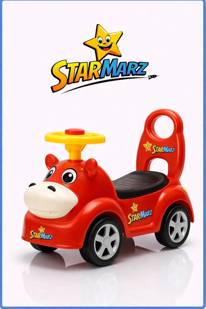 StarMarz  Premium Animal Ride-On Car – Foot-to-Floor Push Car with Cute Cartoon Design & Backrest – Toddlers (1–5 Years), Red - Image 1