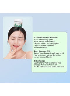 YADAH YADAH Cactus Toner Pads 5.07 Fluid Ounce 60 Count, Cruelty Free Facial Cleansing Exfoliator Toning Hydrating Treatment Wipes for Clear Pores Acne Prone Oily Dry Sensitive Skin  - Image 3