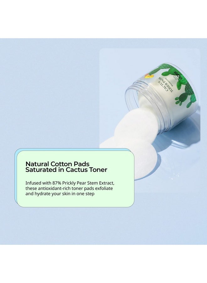يادا مناديل YADAH Cactus Toner، 5.07 أونصة سائلة، 60 قطعة، خالية من القسوة على الحيوانات، منظفة ومقشرة للوجه، مناديل علاجية مرطبة لتنقية المسام، للبشرة المعرضة لحب الشباب، الدهنية، الجافة، الحساسة  - Image 2