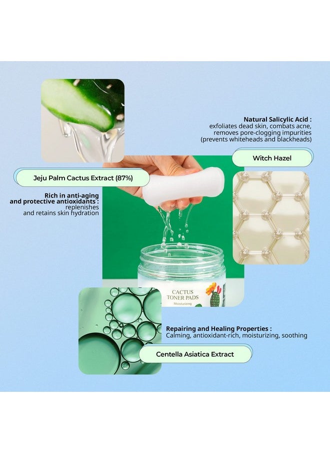 يادا مناديل YADAH Cactus Toner، 5.07 أونصة سائلة، 60 قطعة، خالية من القسوة على الحيوانات، منظفة ومقشرة للوجه، مناديل علاجية مرطبة لتنقية المسام، للبشرة المعرضة لحب الشباب، الدهنية، الجافة، الحساسة  - Image 4
