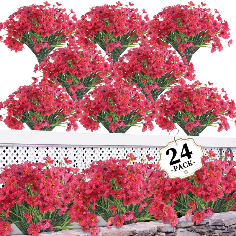 ColoPlay 24 Rose Red Bundles Artificial Flowers for Outdoors/Indoors Fake Flowers Plants for Indoor Outside Garden Porch Window Box Home Wedding Farmhouse - Image 1
