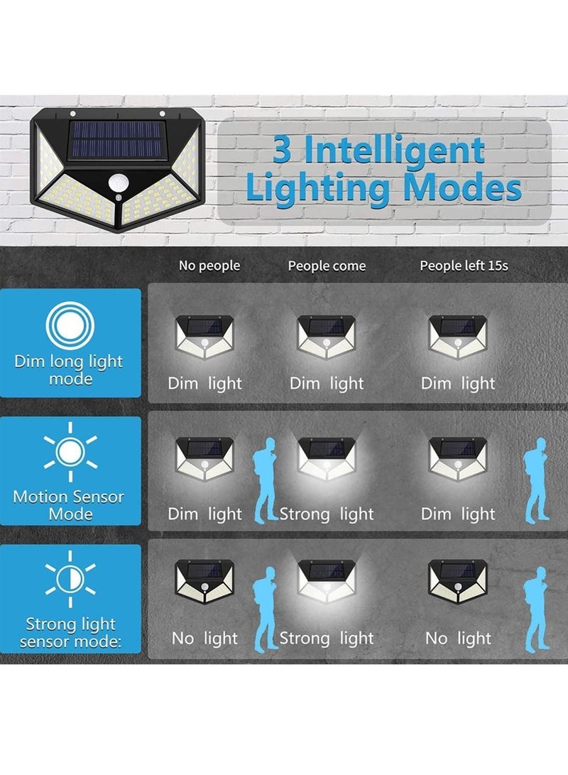 Garden Solar Lights with 100LED and 3 Modes, IP65 Waterproof Outdoor Light with 270° Lighting and Motion Sensor for Backyard, Fence, Patio Front Door (4 Packs)