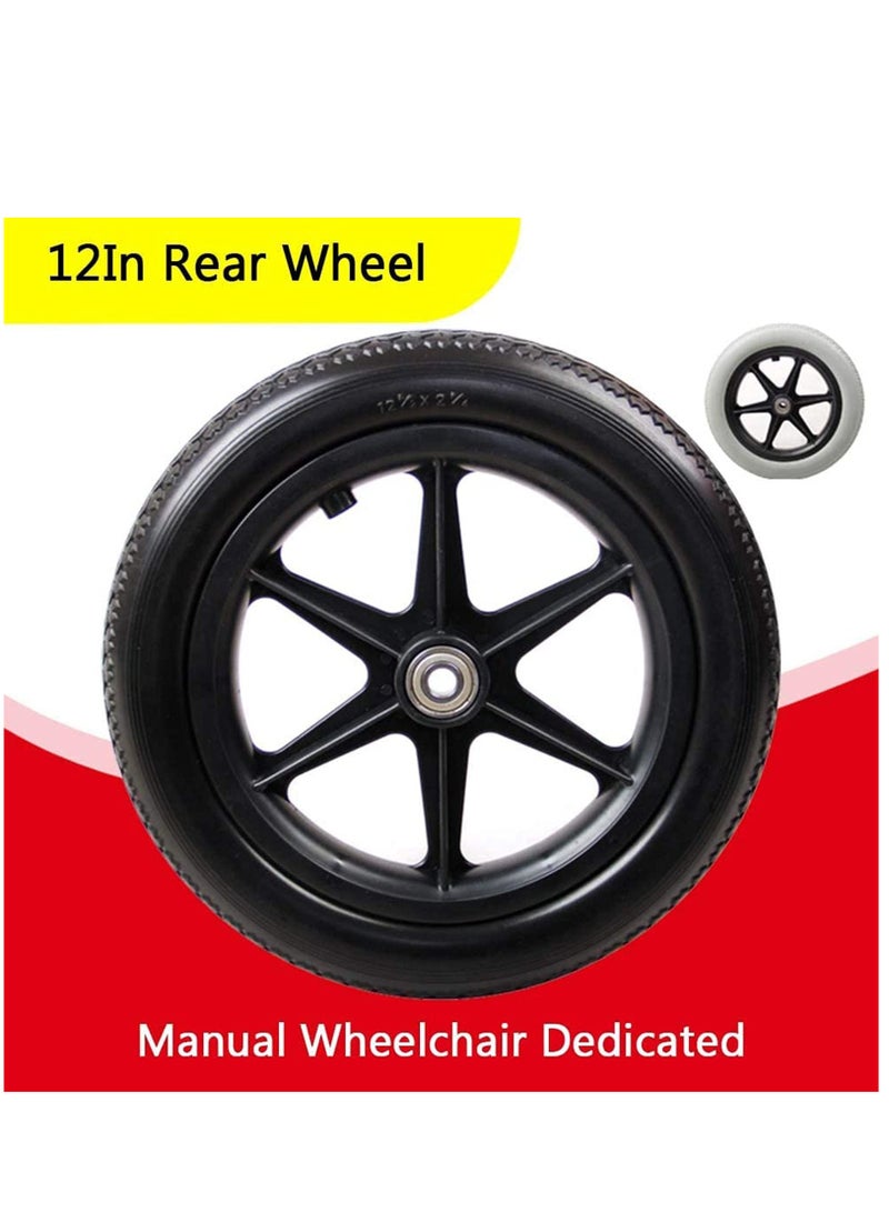 Excefore عجلات الكراسي المتحركة مقاس 12 بوصة (30 سم) عجلات خلفية يدوية مع محامل ملحقات عجلات الكراسي المتحركة البديلة العالمية - Image 2