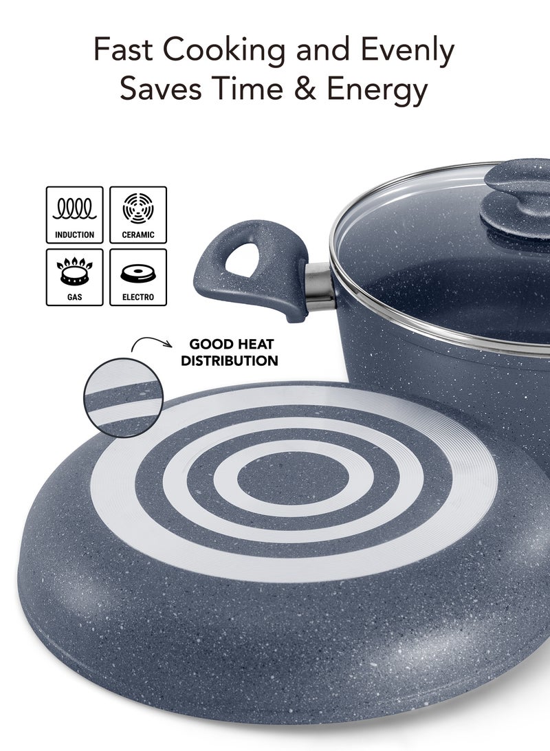 Grandi Titanium 6-Piece Set  Casserole 26 Frypan 24 - 28- Saucepan with Lid 20 Glass Lids Granite Grey - Image 4