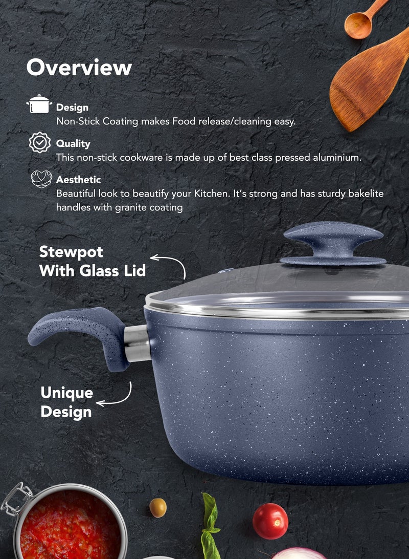 Grandi Titanium 6-Piece Set  Casserole 26 Frypan 24 - 28- Saucepan with Lid 20 Glass Lids Granite Grey - Image 5