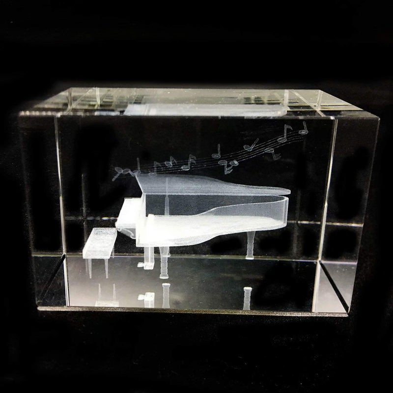 XINDAM 3D Piano Paperweight Laser Etched in Crystal Glass Cube for Graduation Christmas Birthday Valentine's Day - Image 1