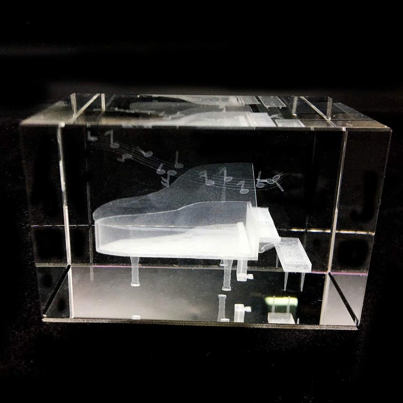 XINDAM 3D Piano Paperweight Laser Etched in Crystal Glass Cube for Graduation Christmas Birthday Valentine's Day - Image 2